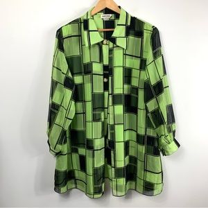Vintage Happy Day New York Green and Black Flowy Oversized Top